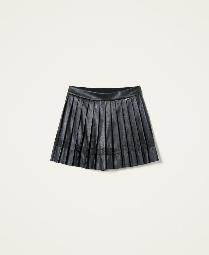 Leather-like pleated trouser skirt
