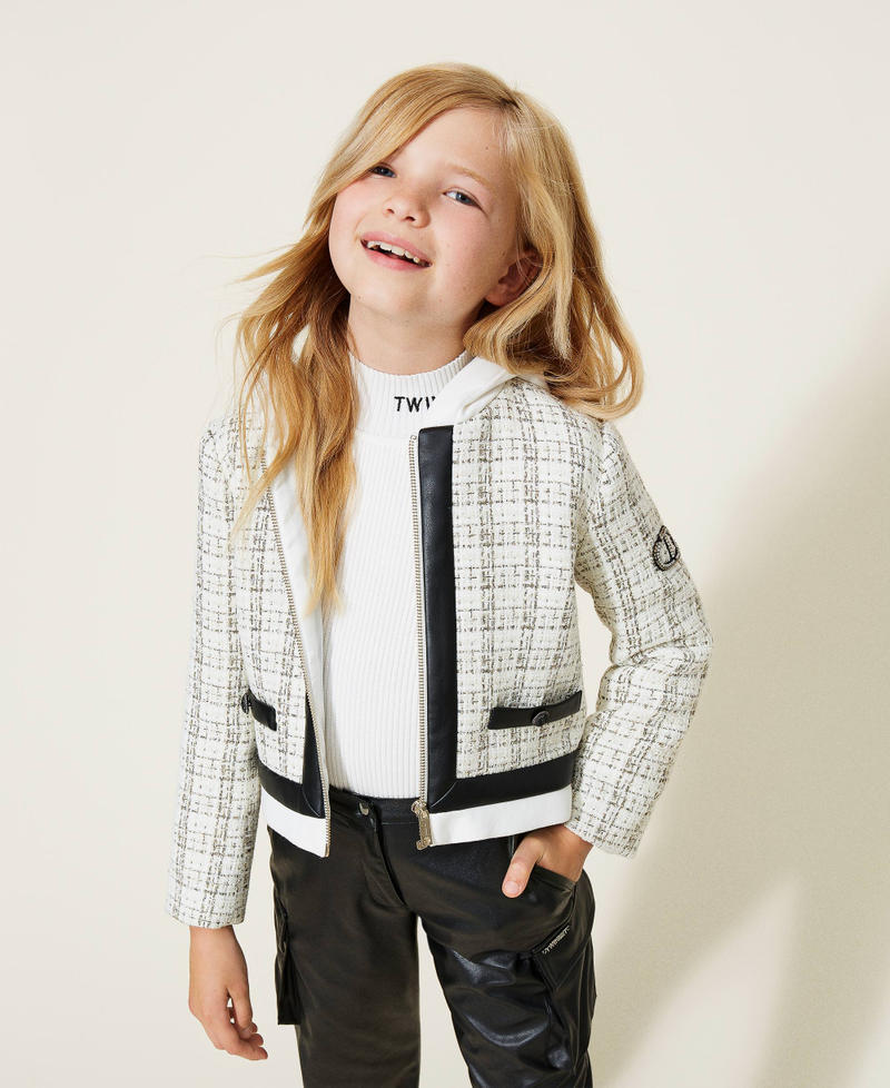 Giacca in tweed lurex con cappuccio