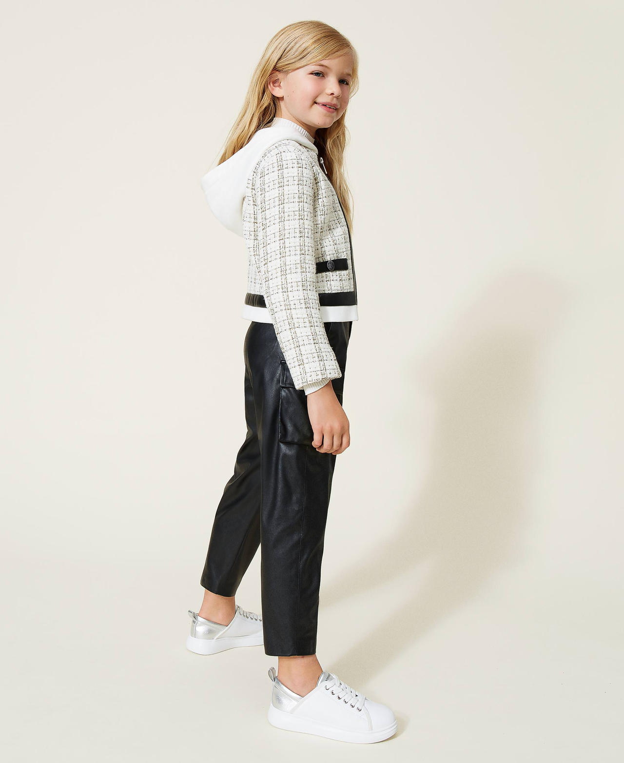 Giacca in tweed lurex con cappuccio