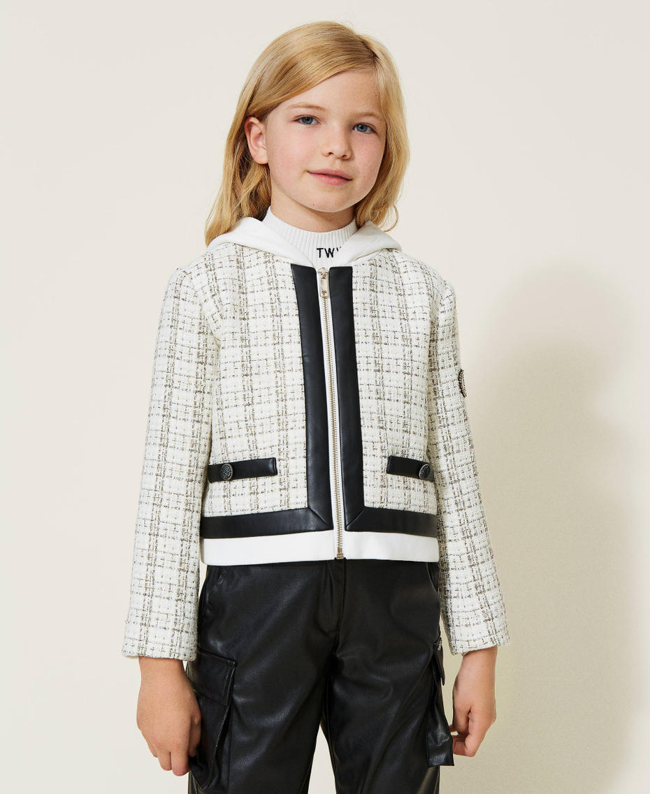 Lurex tweed hooded jacket Mother-of-Pearl Jacquard Girl 222GJ226A-05