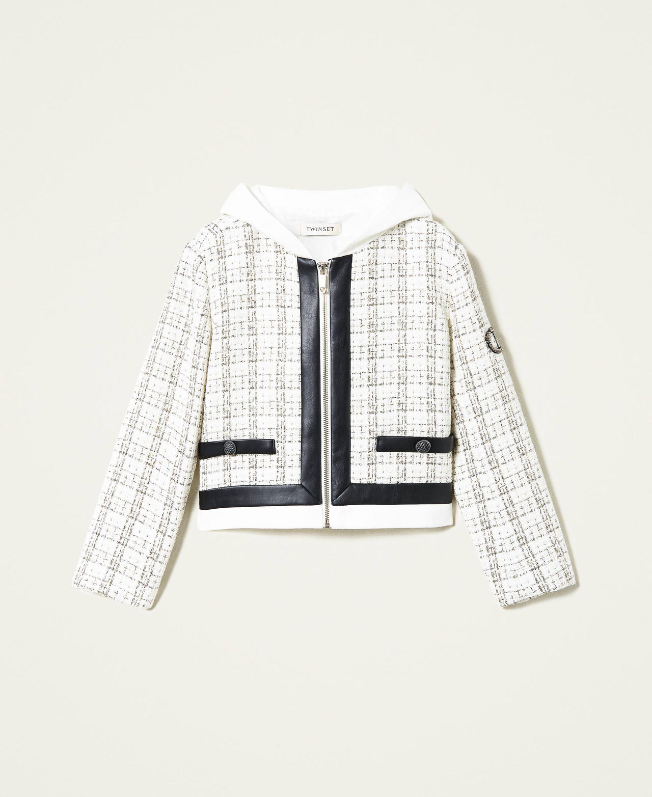 Giacca in tweed lurex con cappuccio