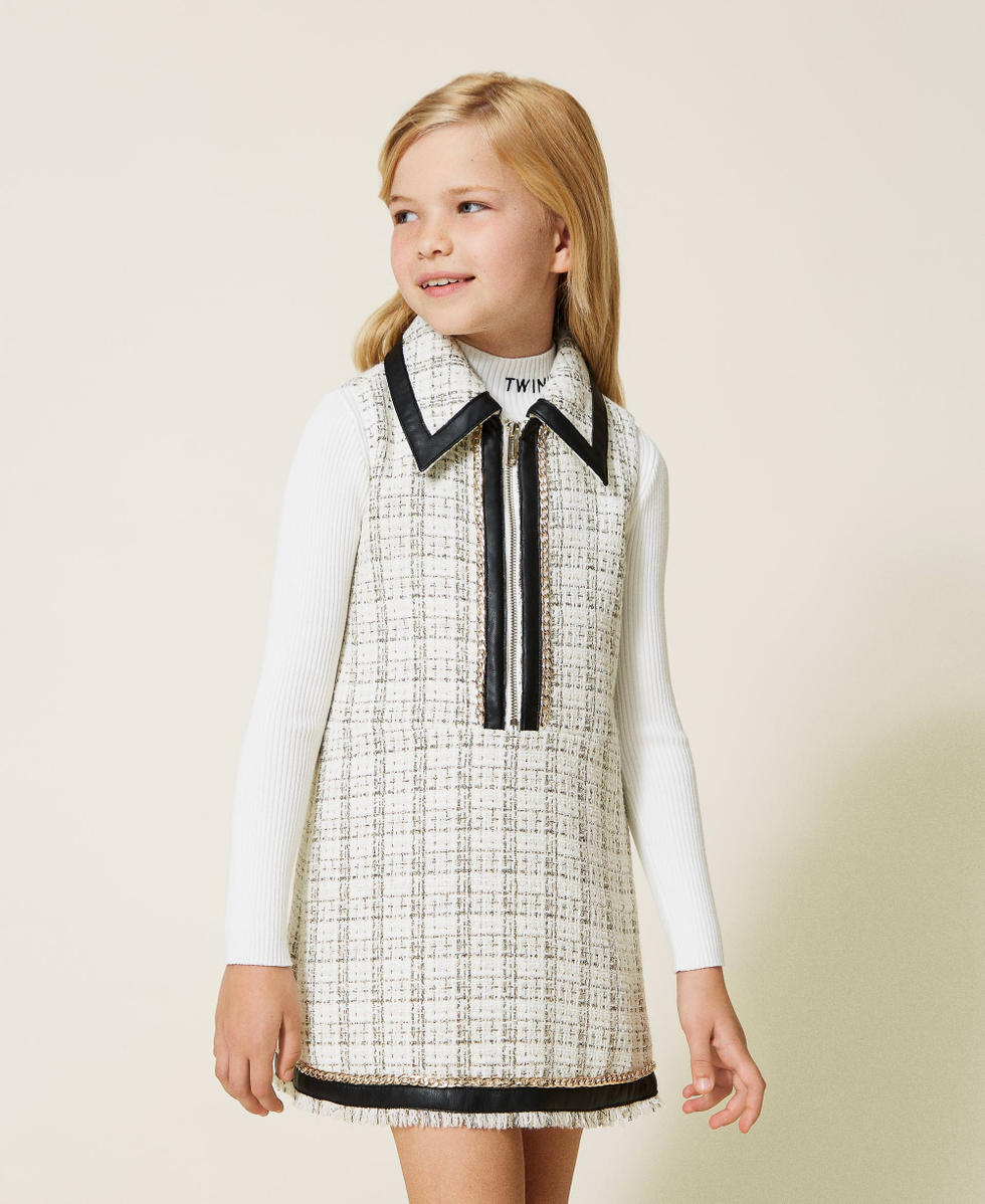 Lurex tweed short dress Girl, White | TWINSET Milano Lurex tweed short dress Girl, White | TWINSET Milano
