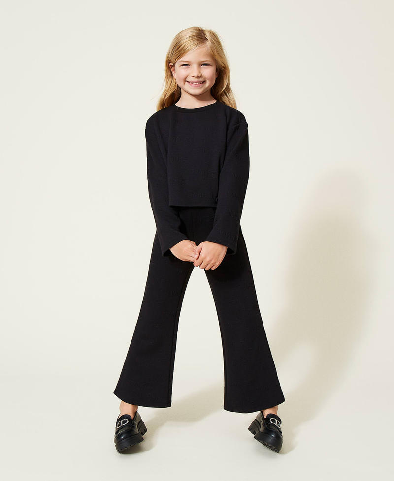 Jacquard jumper and trousers with logo Black Girl 222GJ2271-01