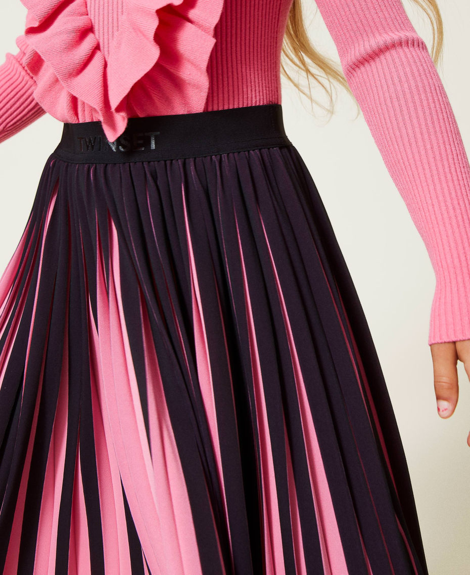 Плиссированная юбка в стиле колор-блок Двухцветный Черный/Розовый "Румяная заря" Девочка 222GJ2281-05