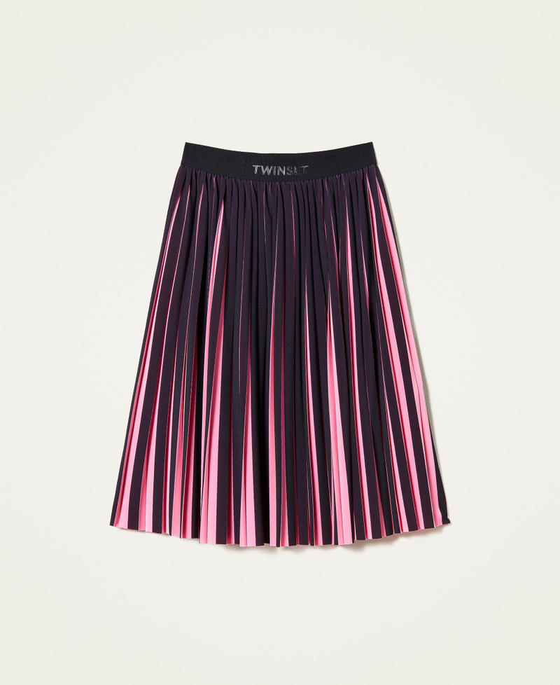 Плиссированная юбка в стиле колор-блок Двухцветный Черный/Розовый "Румяная заря" Девочка 222GJ2281-0S