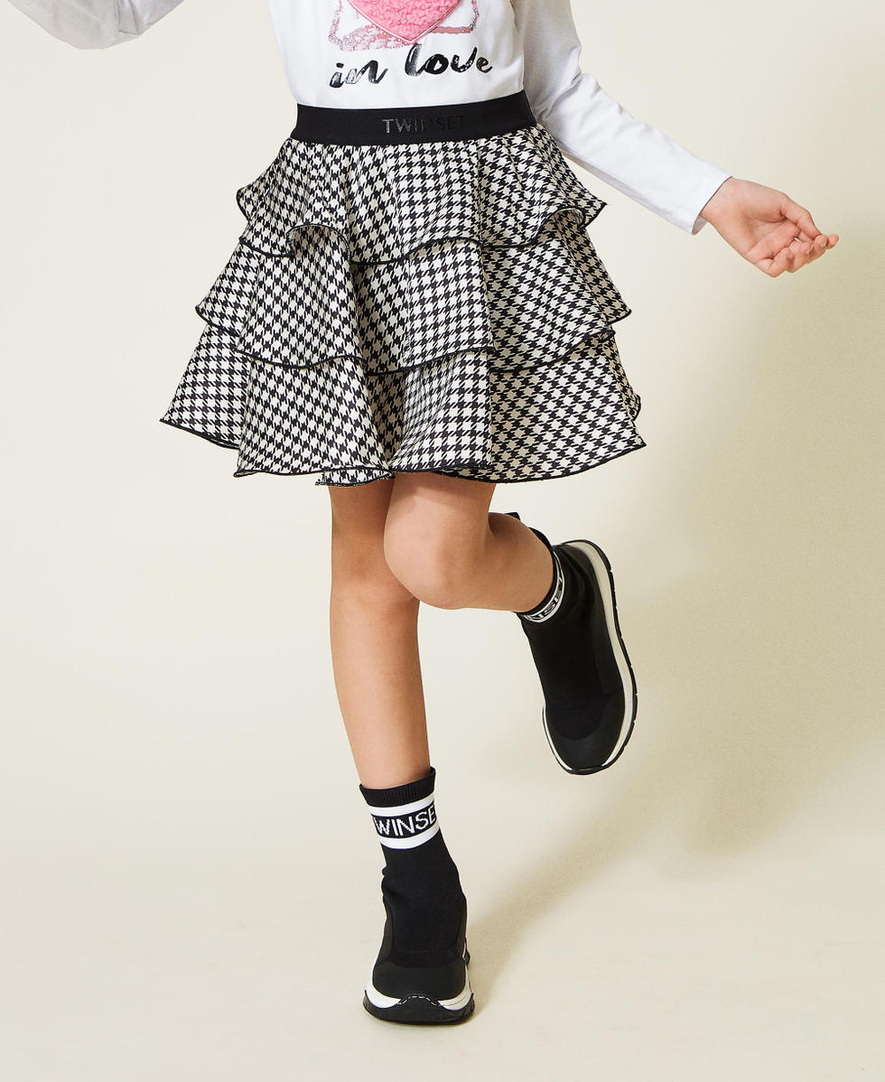 Houndstooth satin skirt Girl, Pink | TWINSET Milano