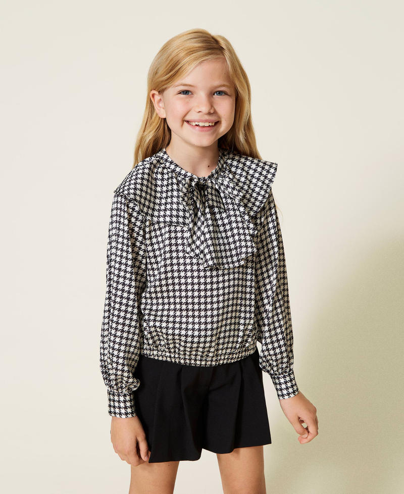Houndstooth satin blouse
