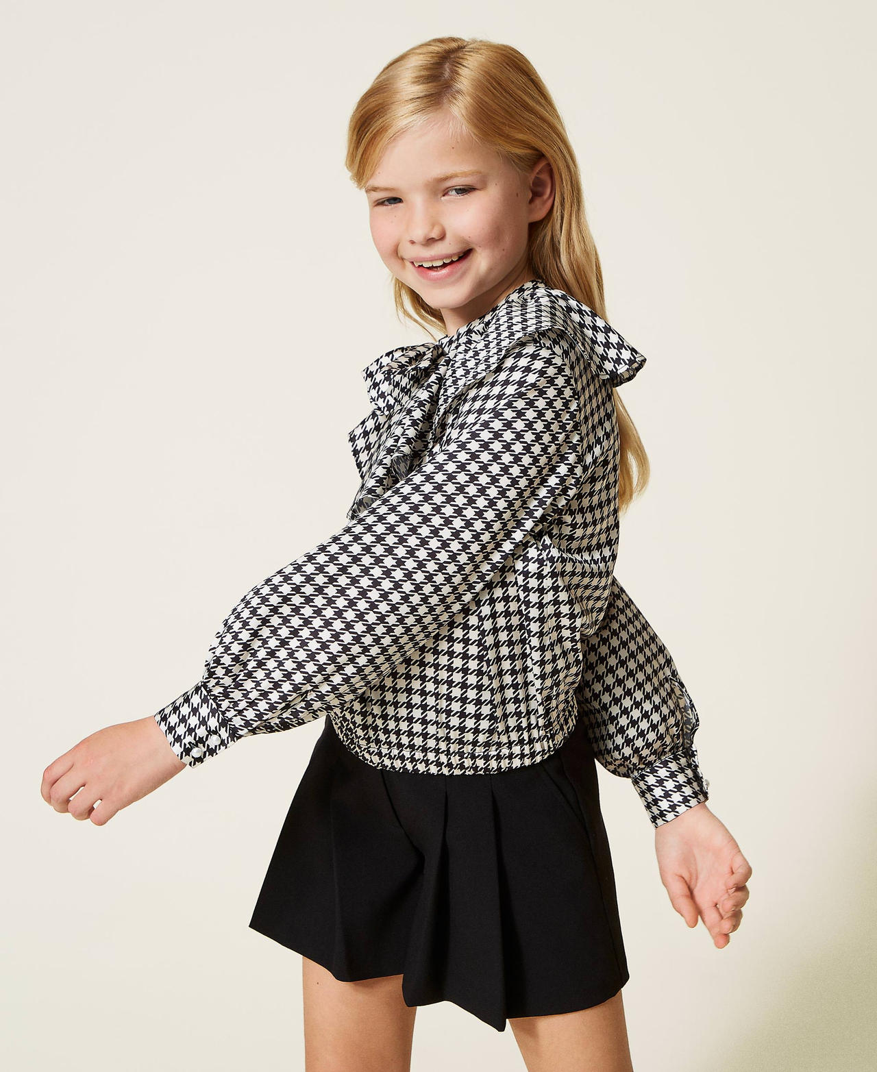 Jess Blouse Blush Houndstooth
