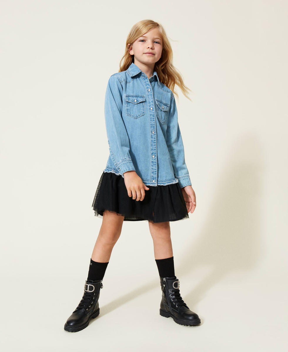 Denim dress with tulle skirt cheap
