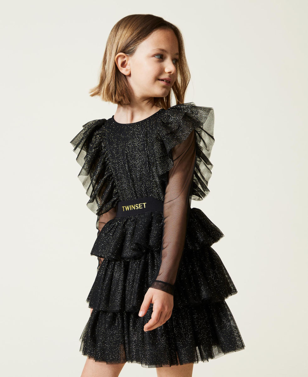 Vestido de tul glitter y camiseta Nina Negro TWINSET Milano