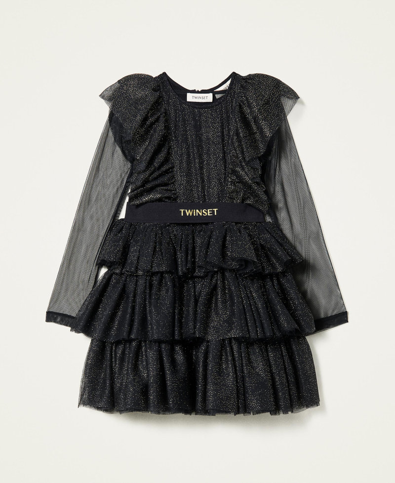 Glitter tulle dress and t-shirt Bicolour Black / Gold Girl 222GJ2321-0S