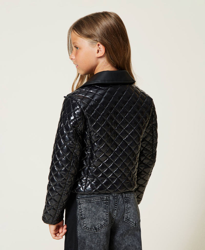 Leather-like biker jacket with nylon Black Girl 222GJ232A-03