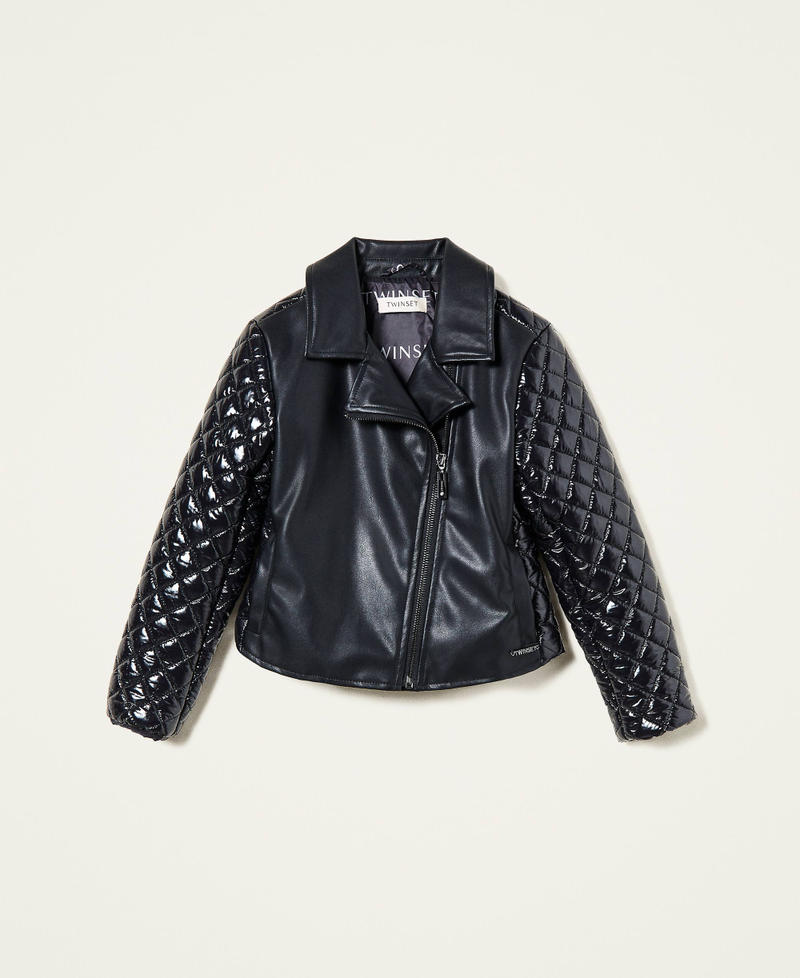 Leather-like biker jacket with nylon Black Girl 222GJ232A-0S