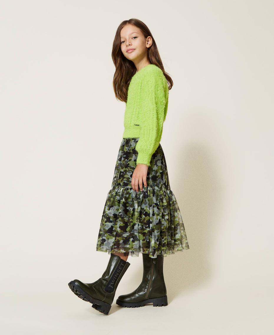 Gonna lunga in tulle camouflage