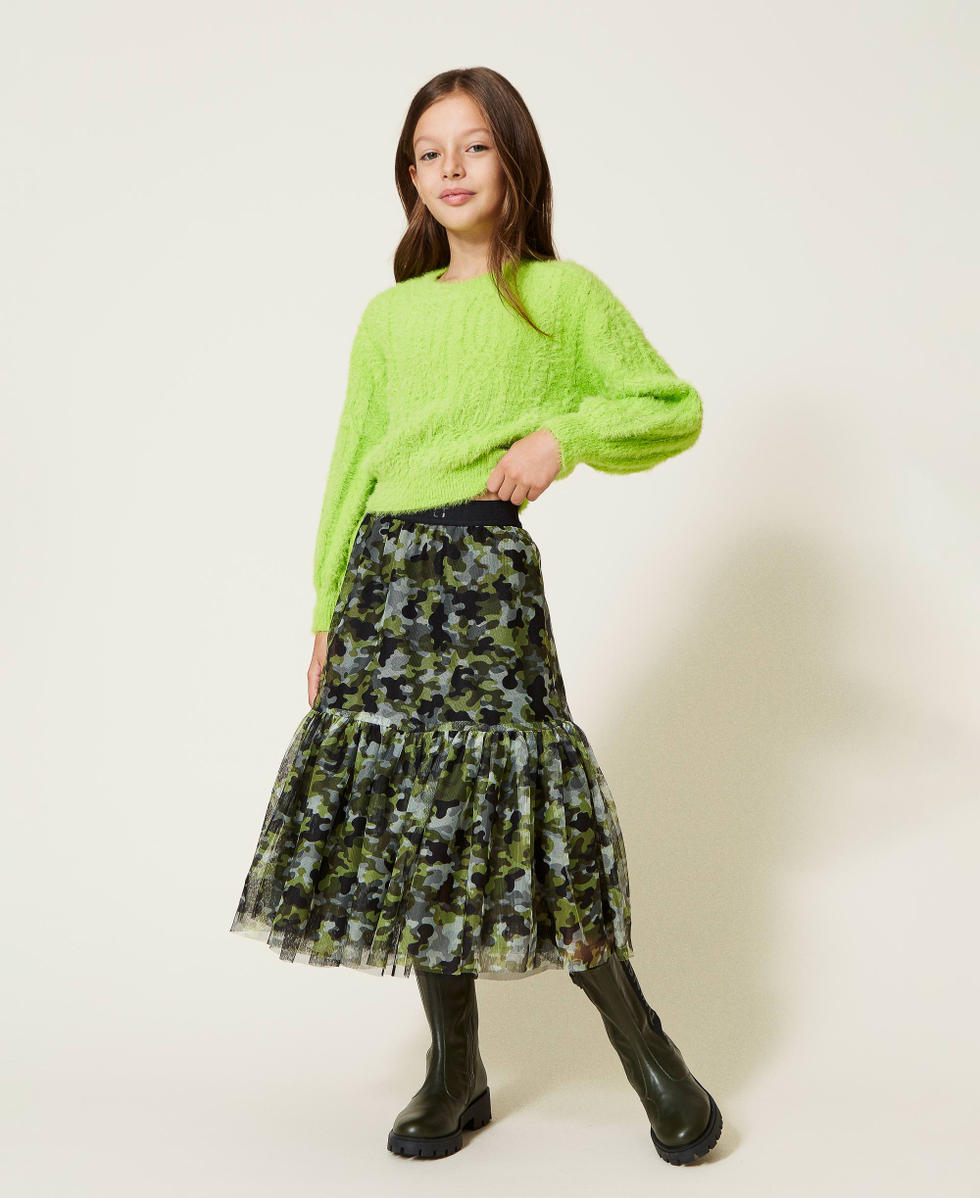 Jupe longue en tulle camouflage Fille Vert TWINSET Milano