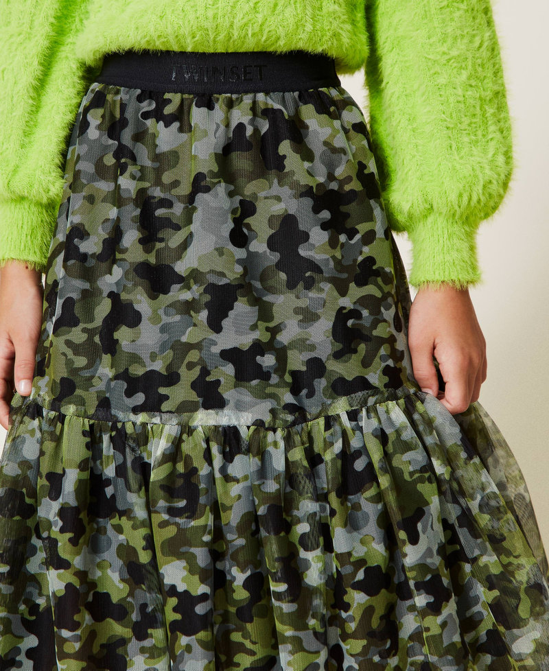 Gonna lunga in tulle camouflage
