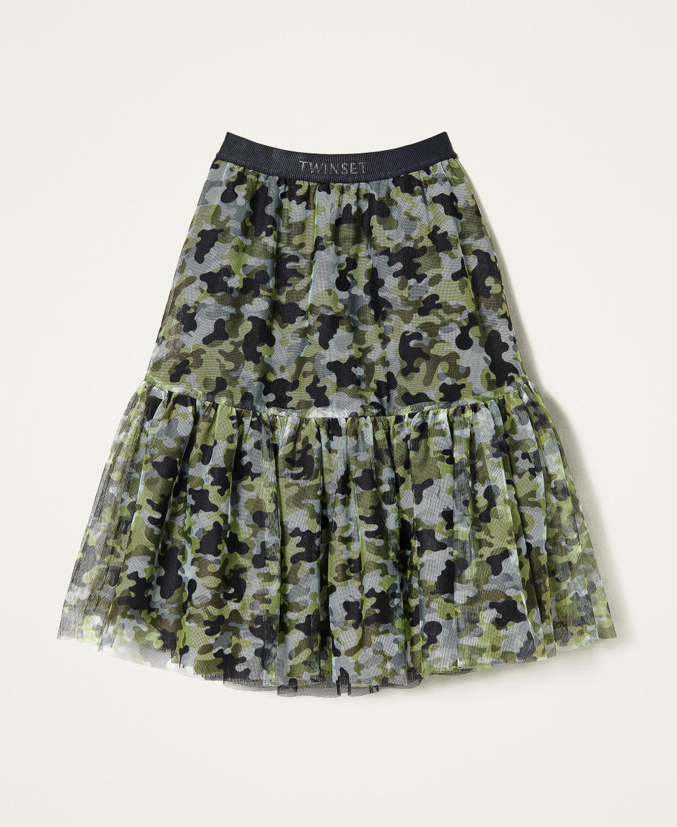 Camouflage tulle long skirt