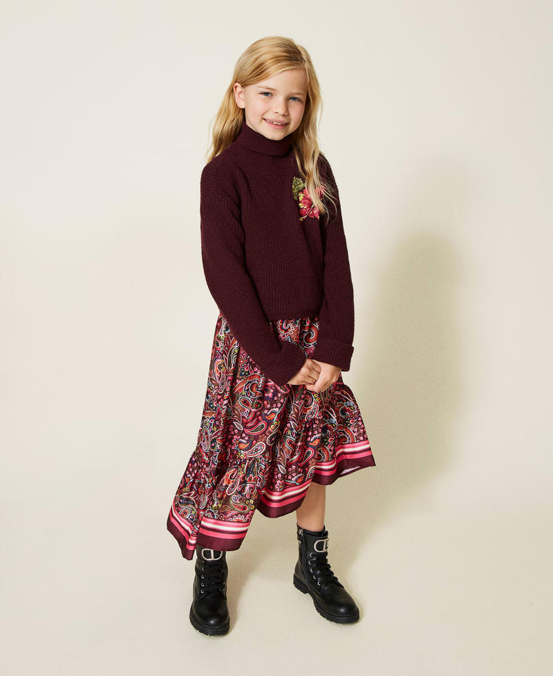 Printed satin long skirt