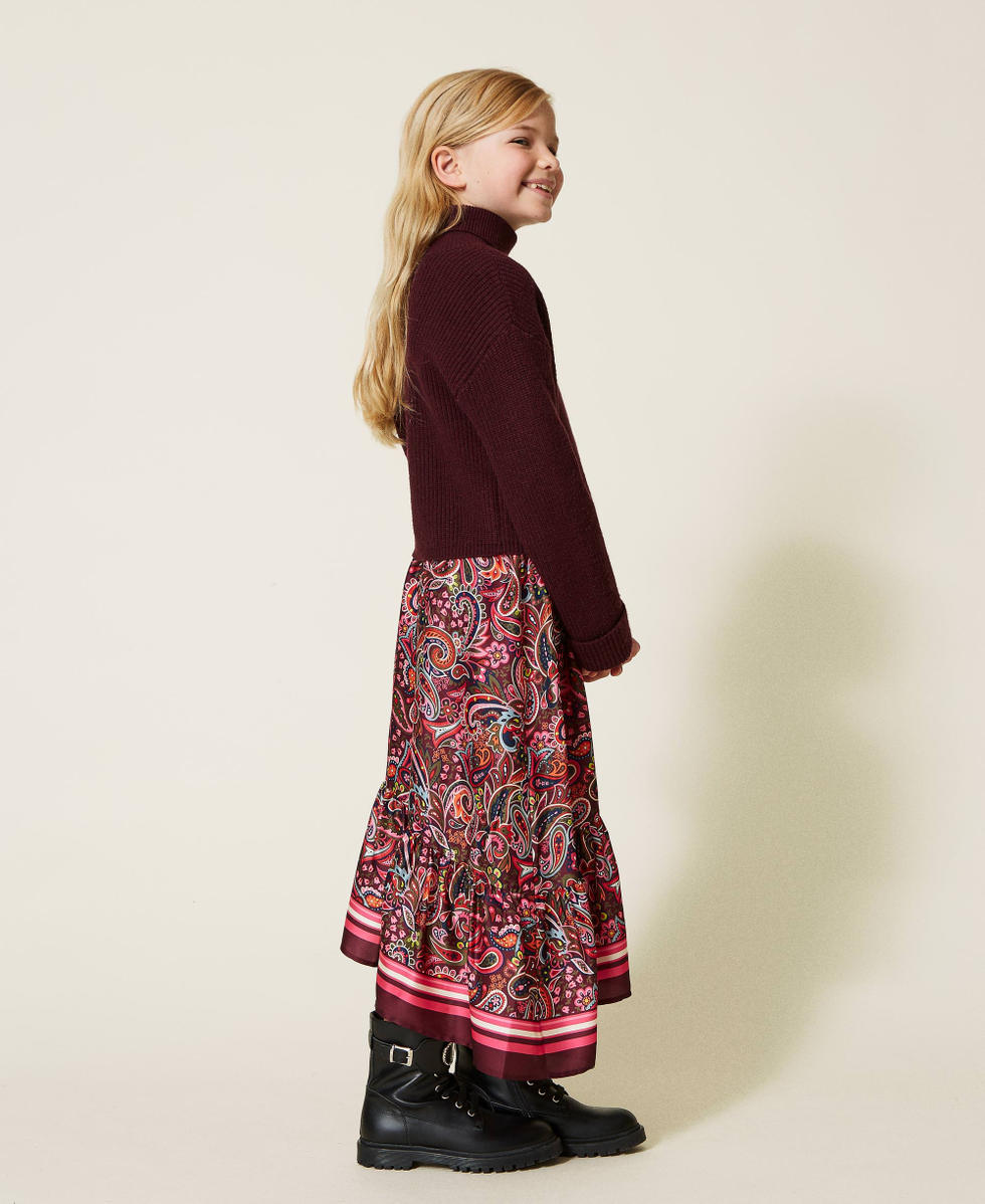 Printed satin long skirt