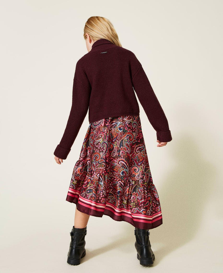 Printed satin long skirt