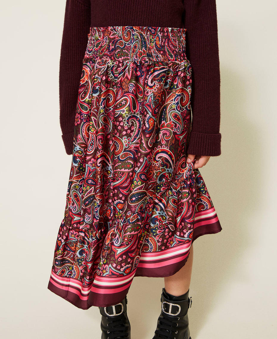 Printed satin long skirt