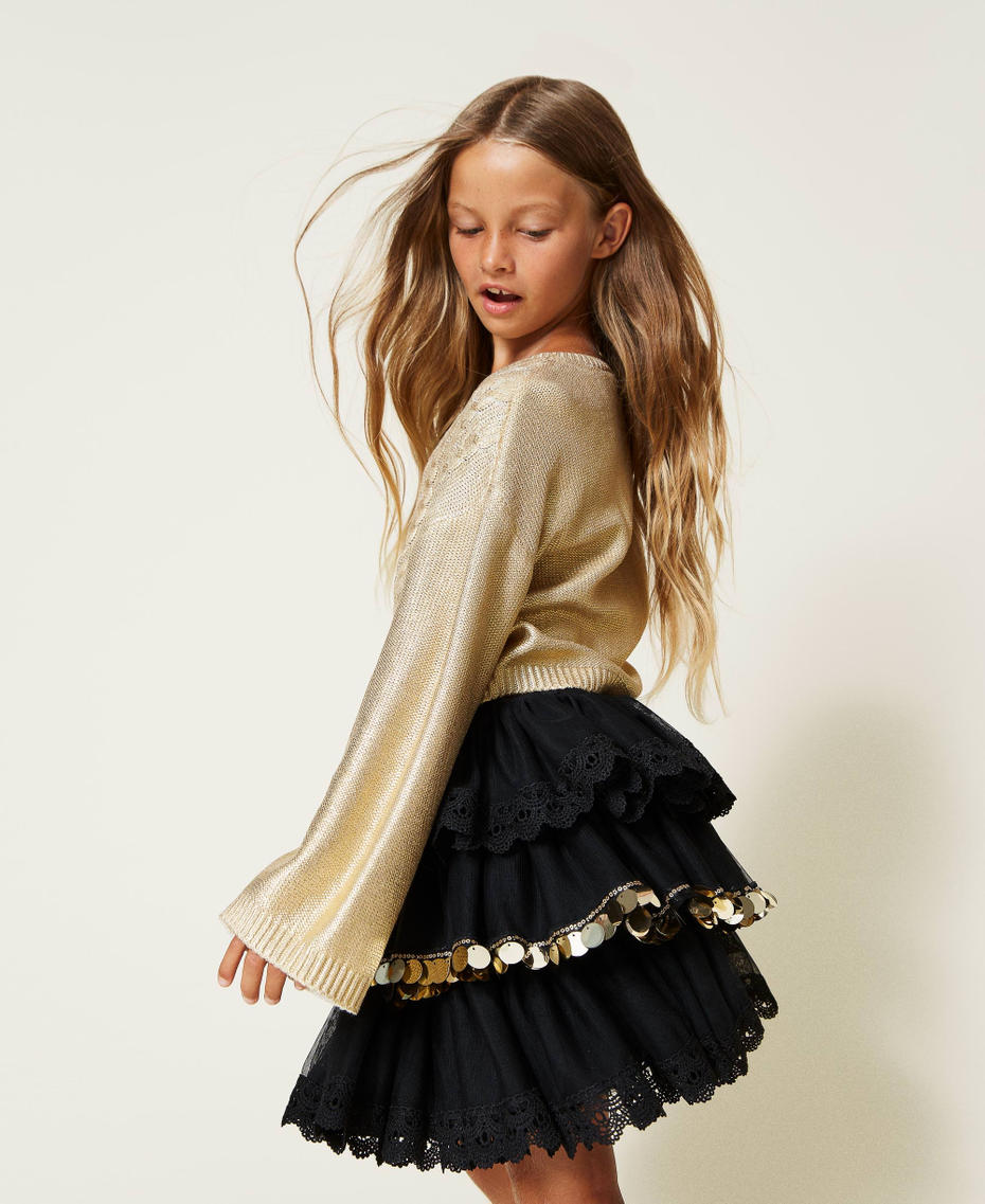 Tulle skirt with lace and sequins Black Girl 222GJ2370-01