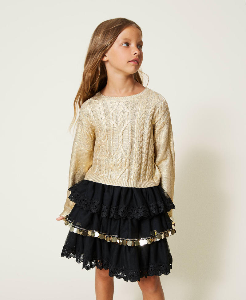 Tulle skirt with lace and sequins Black Girl 222GJ2370-02