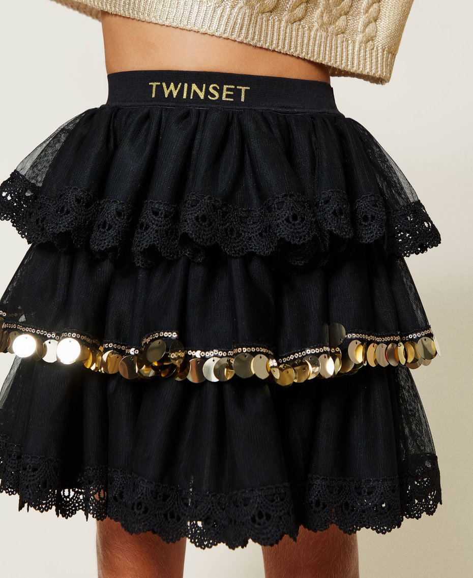 Tulle skirt with lace and sequins Black Girl 222GJ2370-05