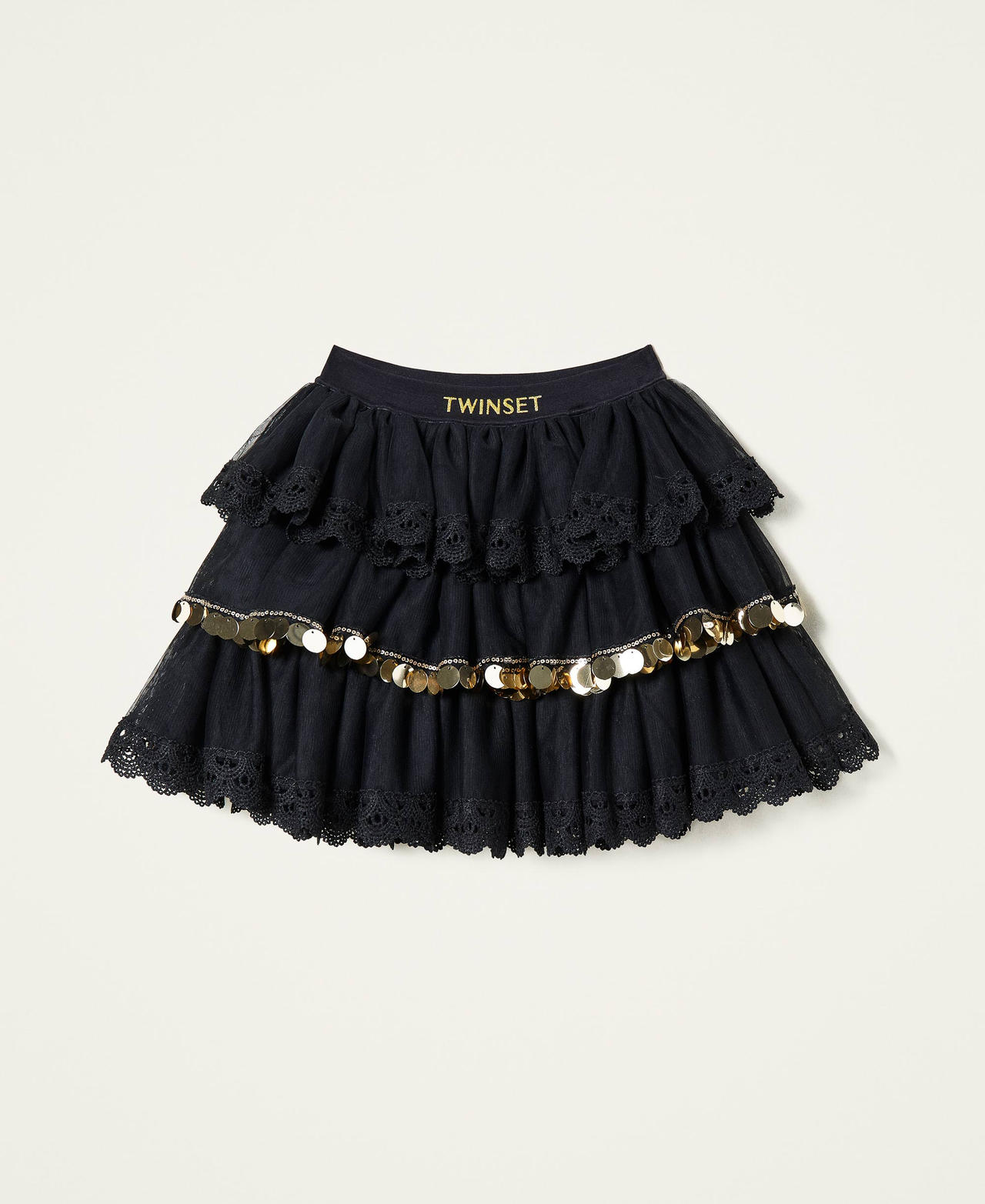Tulle skirt with lace and sequins Black Girl 222GJ2370-0S