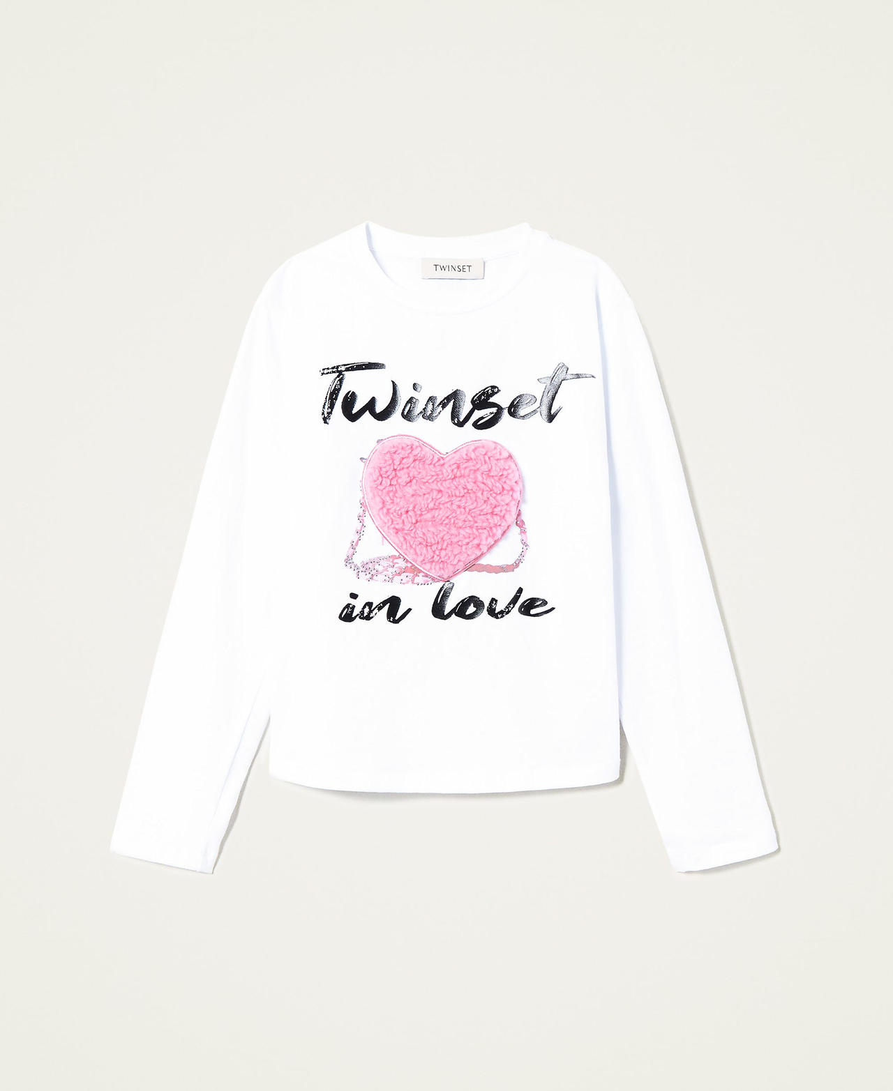 T-shirt con stampa e applicazioni peluche