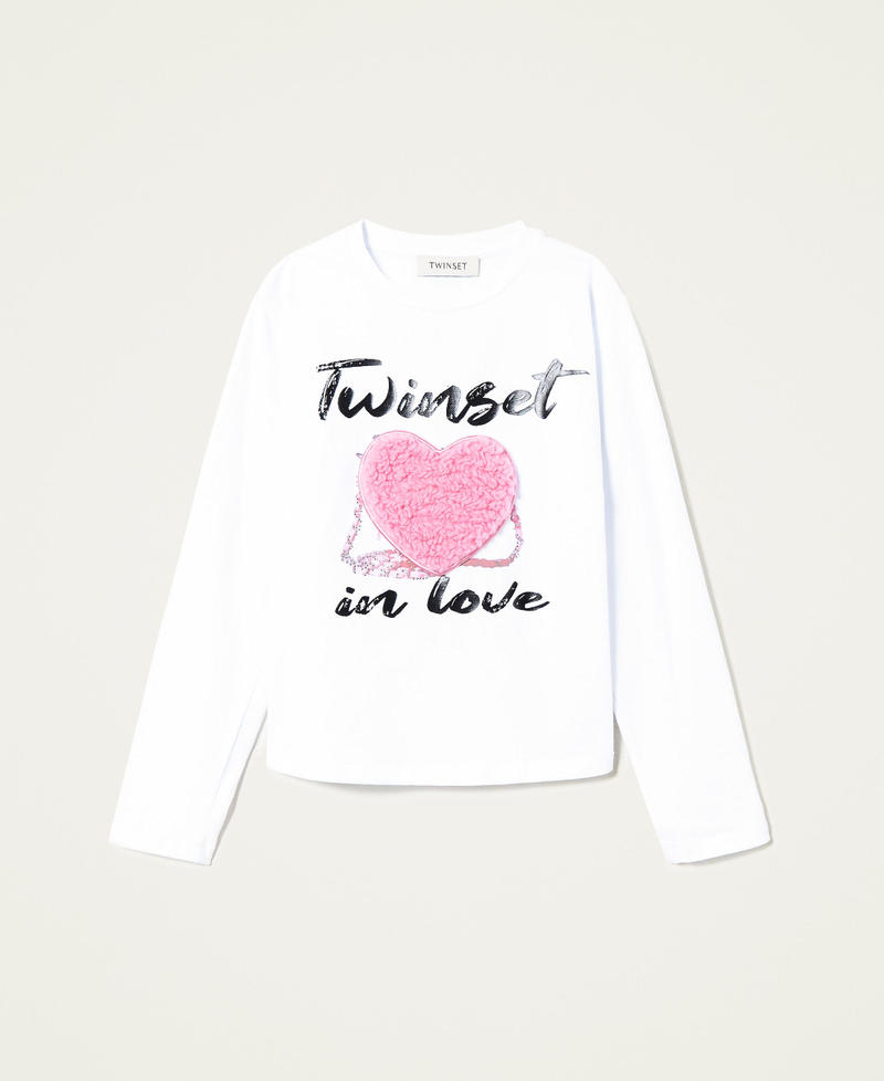 T-shirt con stampa e applicazioni peluche