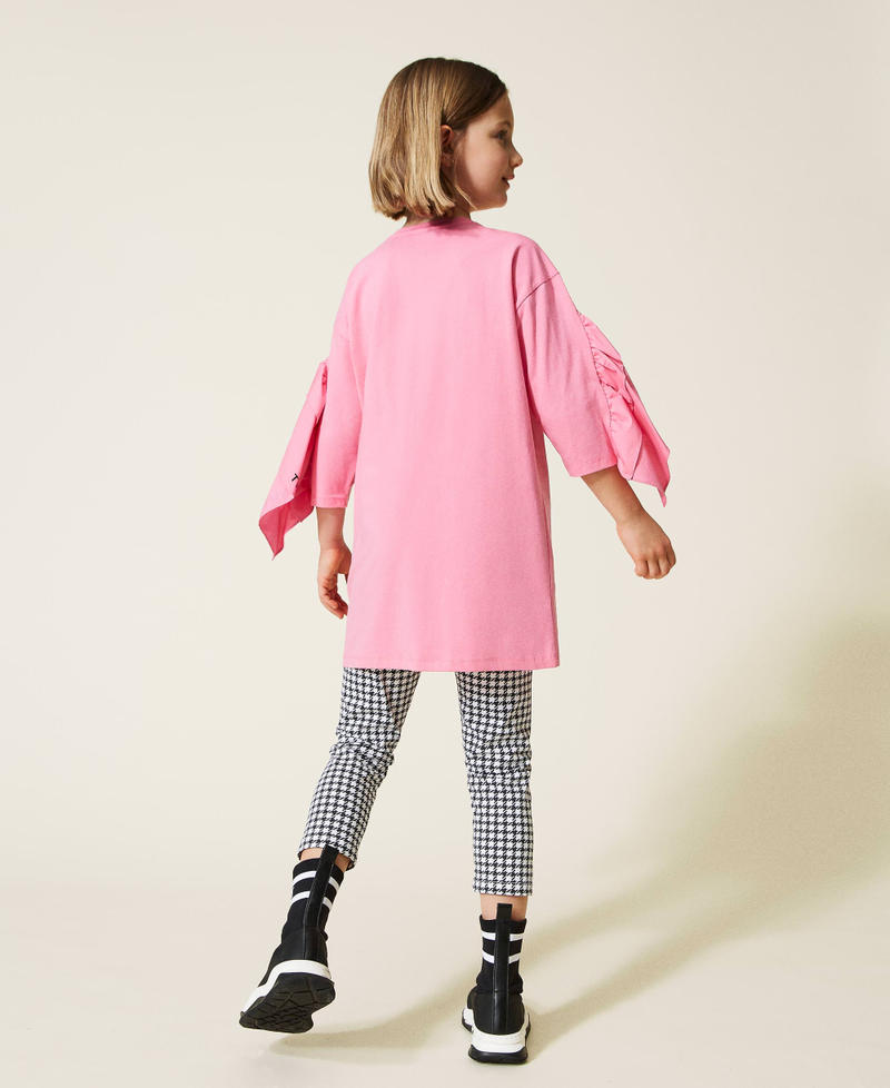 Maxi t-shirt with ruffles and leggings Two-tone "Sunrise" Pink / Houndstooth Print Girl 222GJ2392-04
