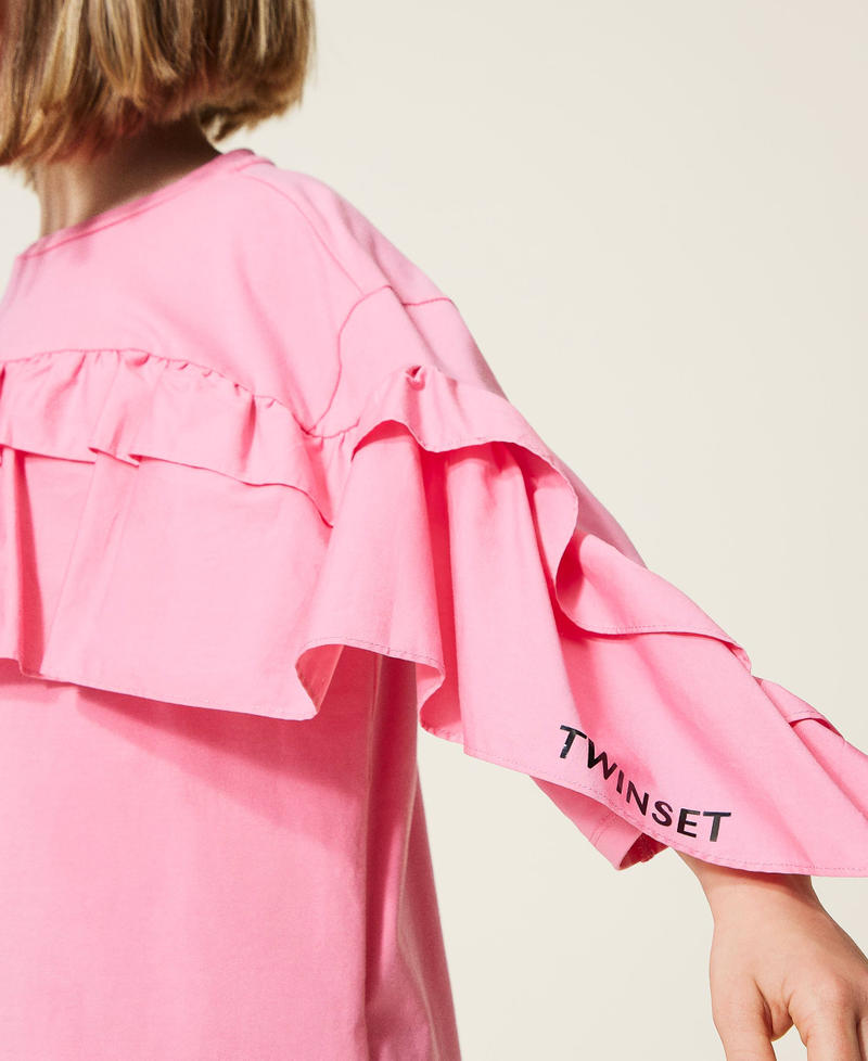 Maxishirt mit Volants und Leggings Zweifarbig „Aurora Pink“-Rosa / Print Hahnentrittmuster Mädchen 222GJ2392-06