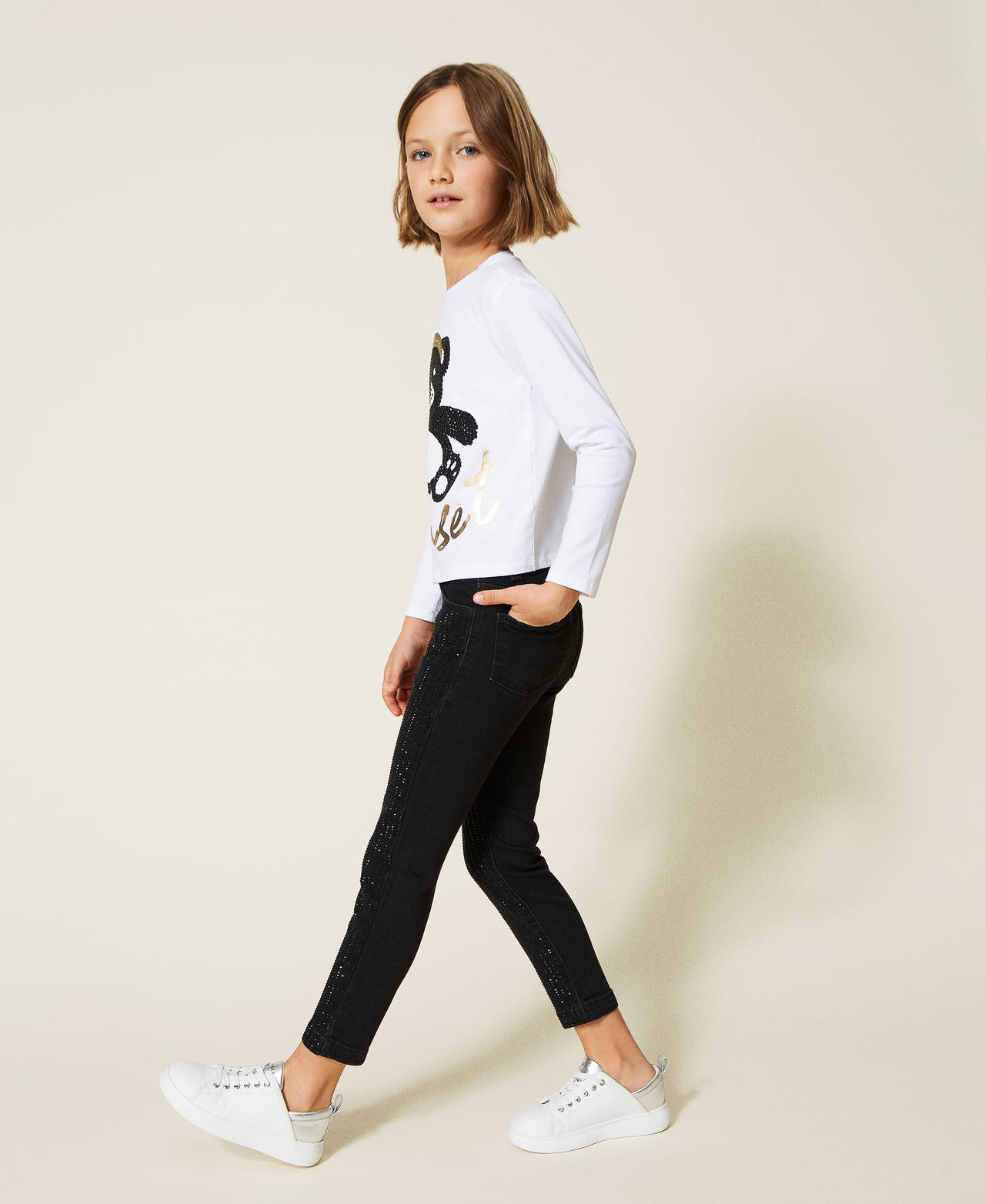 Pantaloni skinny con strass