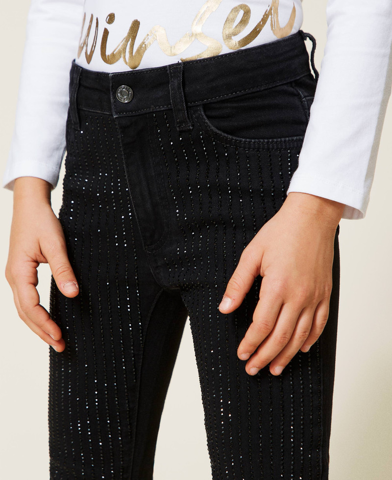 Pantaloni skinny con strass Bambina, Nero | TWINSET Milano