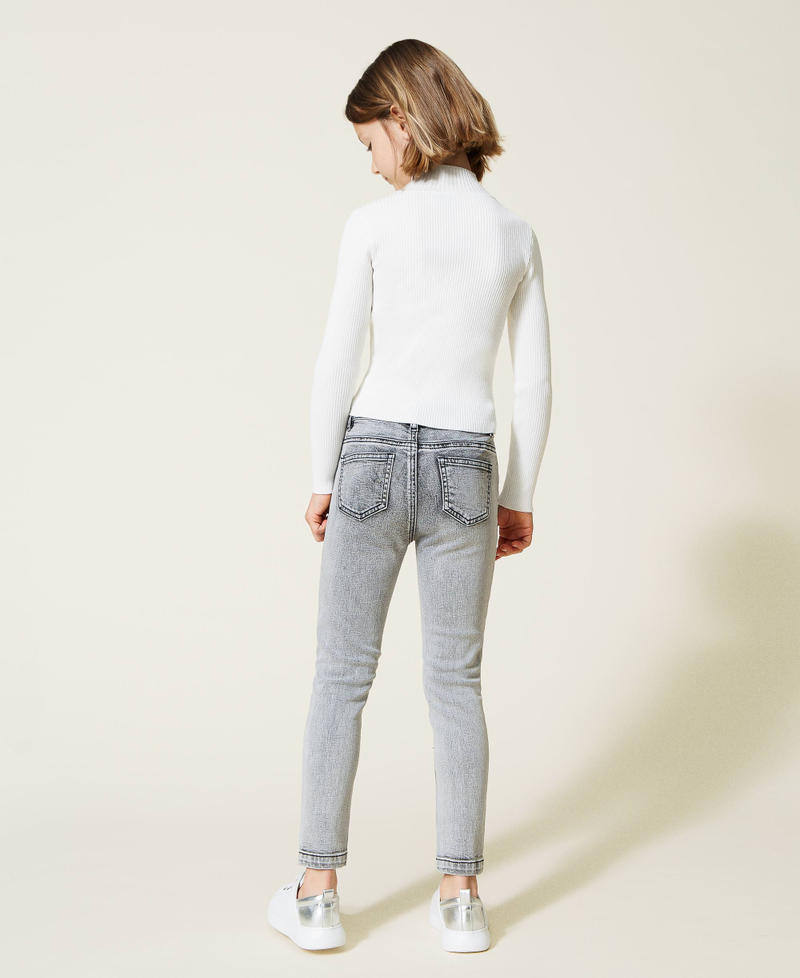 Skinny jeans with rhinestone lettering Faded Grey Denim Girl 222GJ2410-04