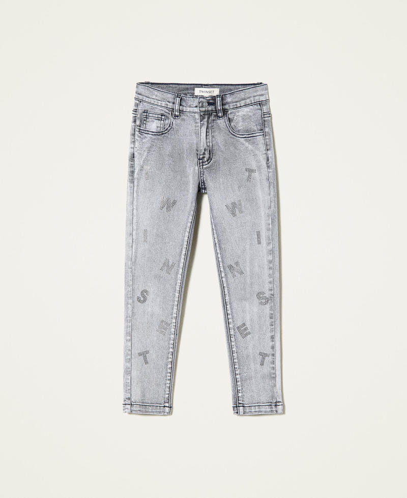 Skinny jeans with rhinestone lettering Faded Grey Denim Girl 222GJ2410-0S