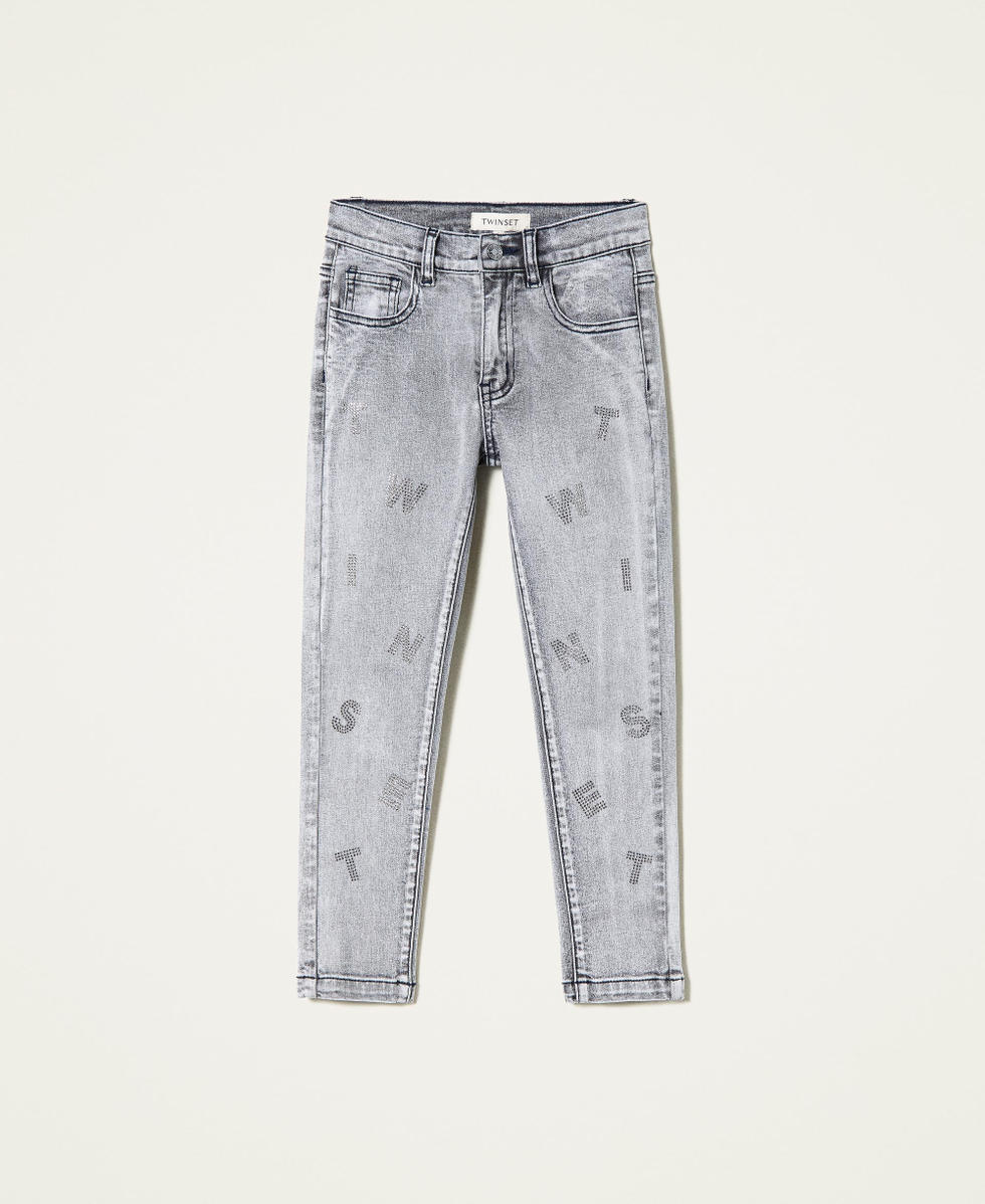Jeans skinny con lettering strass Bambina Grigio TWINSET Milano