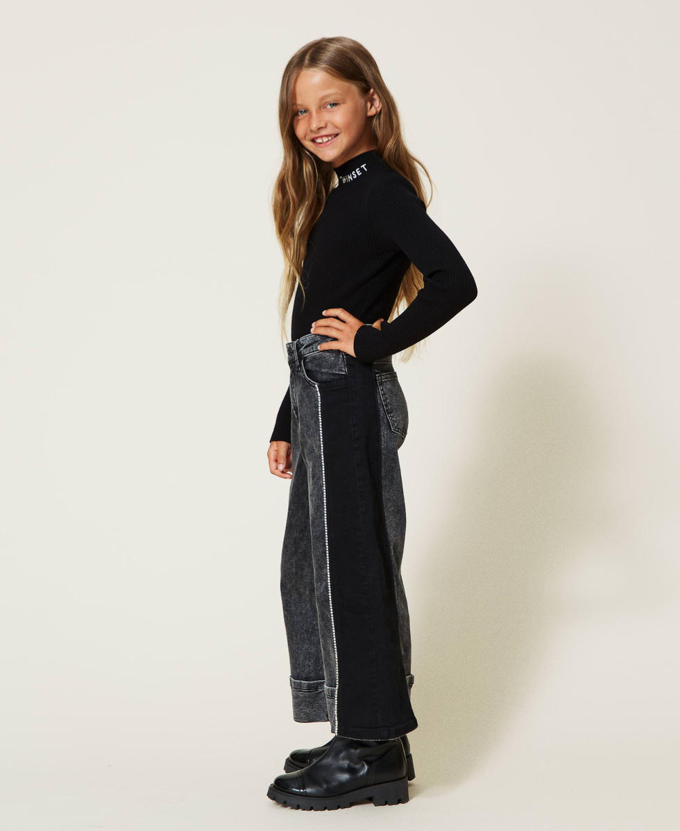 Jeans cropped con catena strass Bambina Nero TWINSET Milano