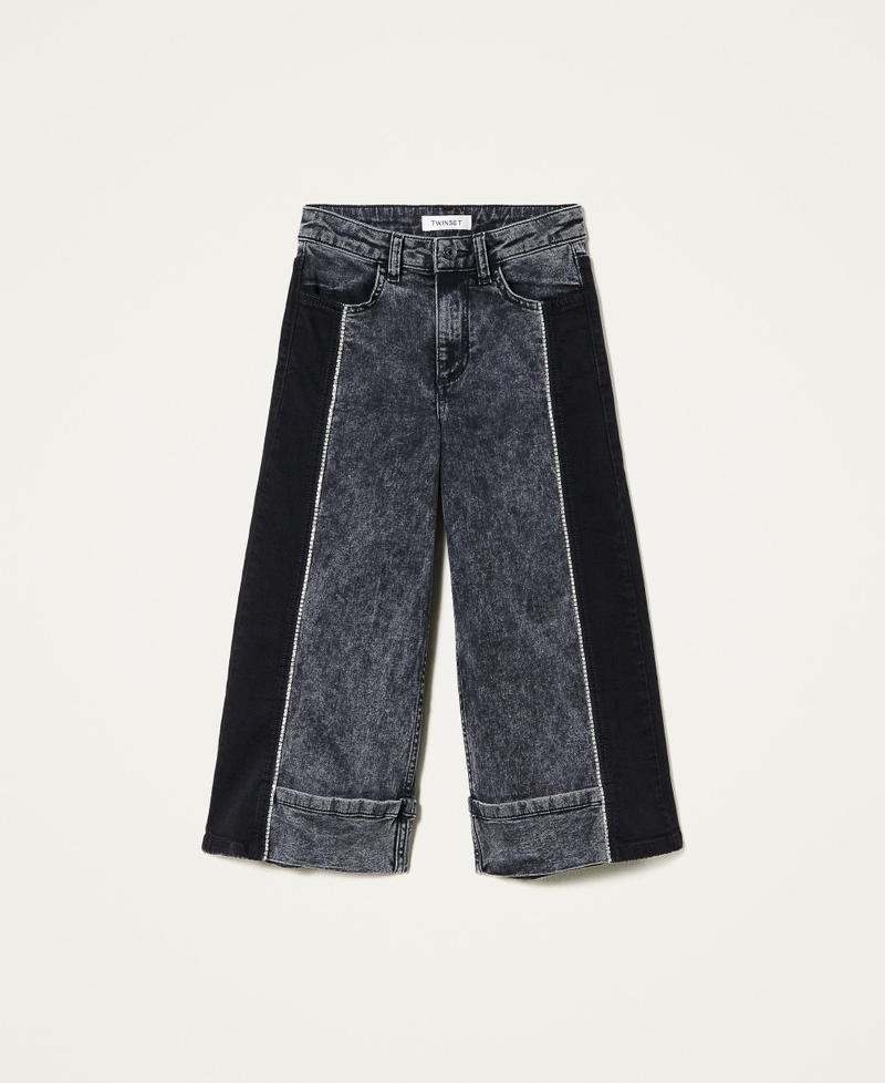 Cropped-Jeans mit Strasskettchen Délavé-Schwarz Mädchen 222GJ2416-0S