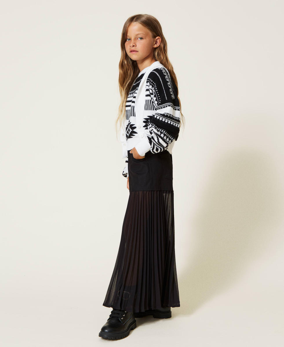 Pantalon en bull et cr pe georgette pliss Fille Noir TWINSET