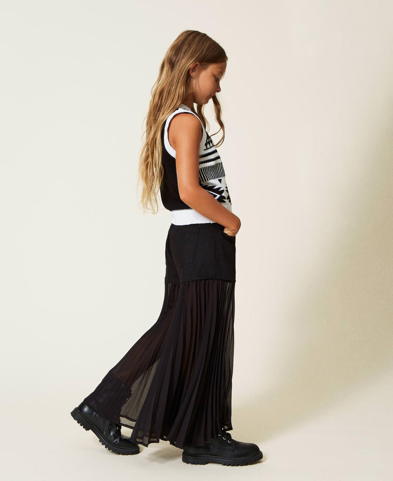 Bull and pleated georgette trousers Black Girl 222GJ241D-03