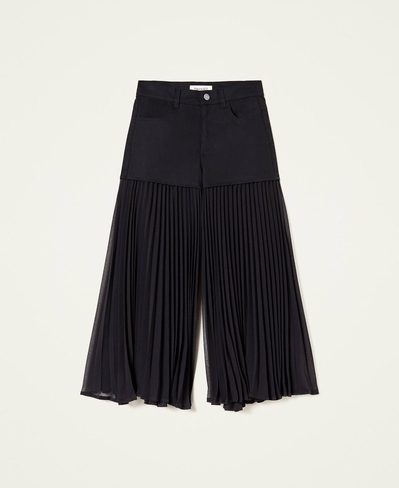Bull and pleated georgette trousers Black Girl 222GJ241D-0S