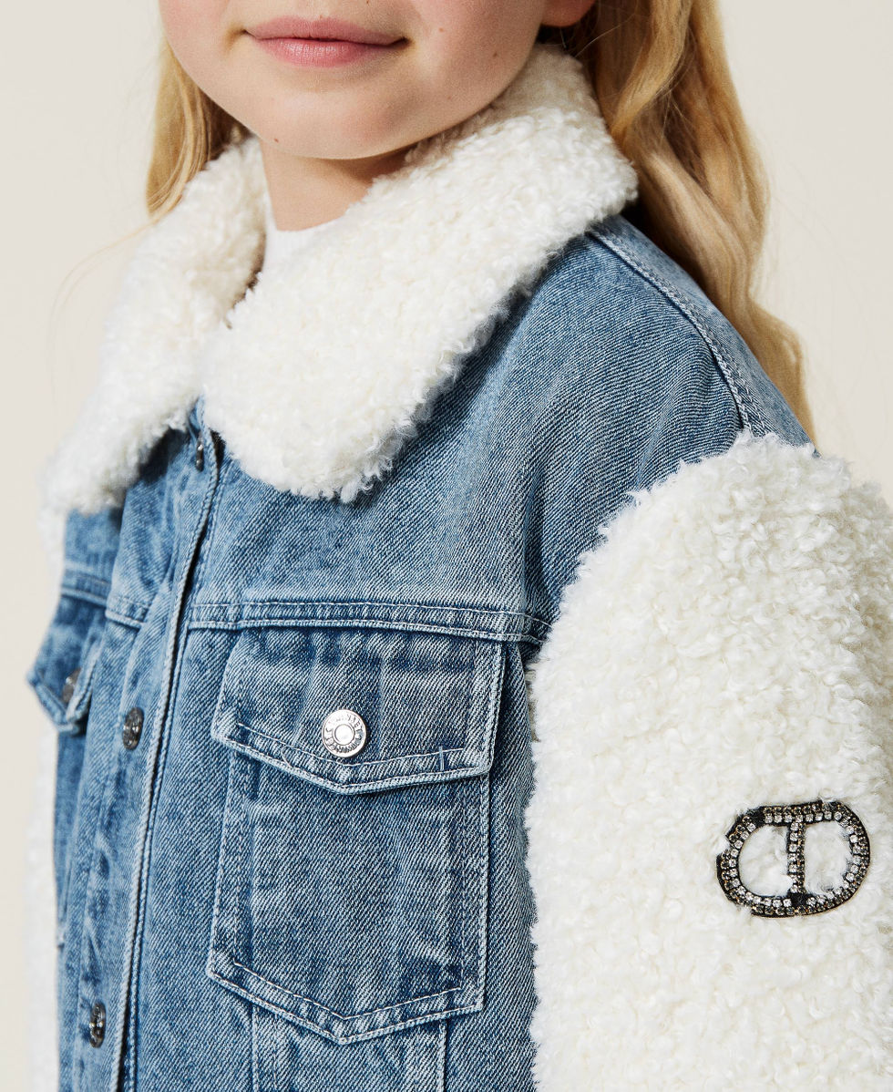 Girl faux fur denim jacket new arrivals