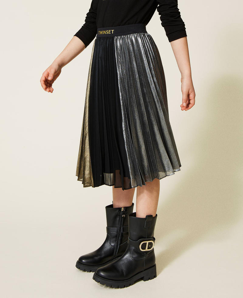 Laminated georgette long skirt Multicolour "Gunpowder" Silver / Gold / Black Girl 222GJ2440-02
