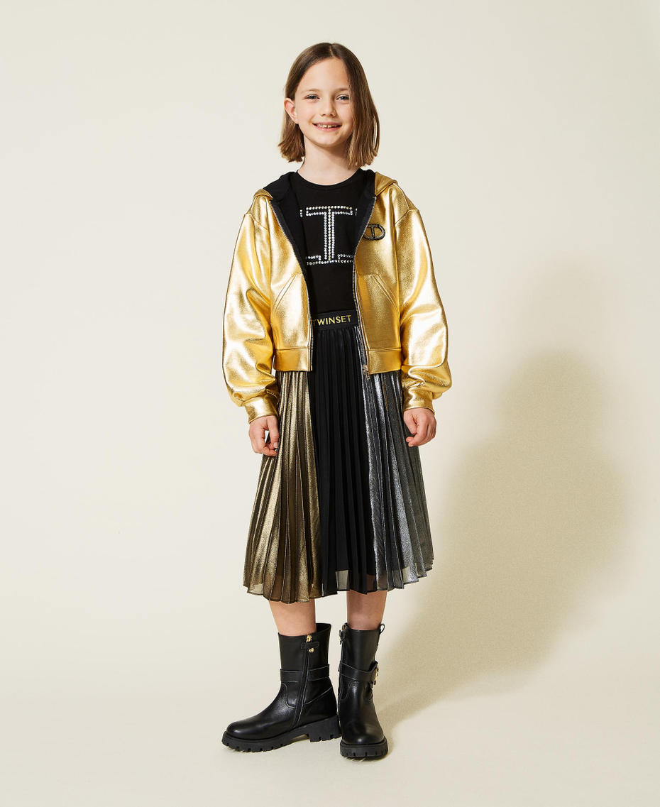 Laminated georgette long skirt Multicolour "Gunpowder" Silver / Gold / Black Girl 222GJ2440-0T