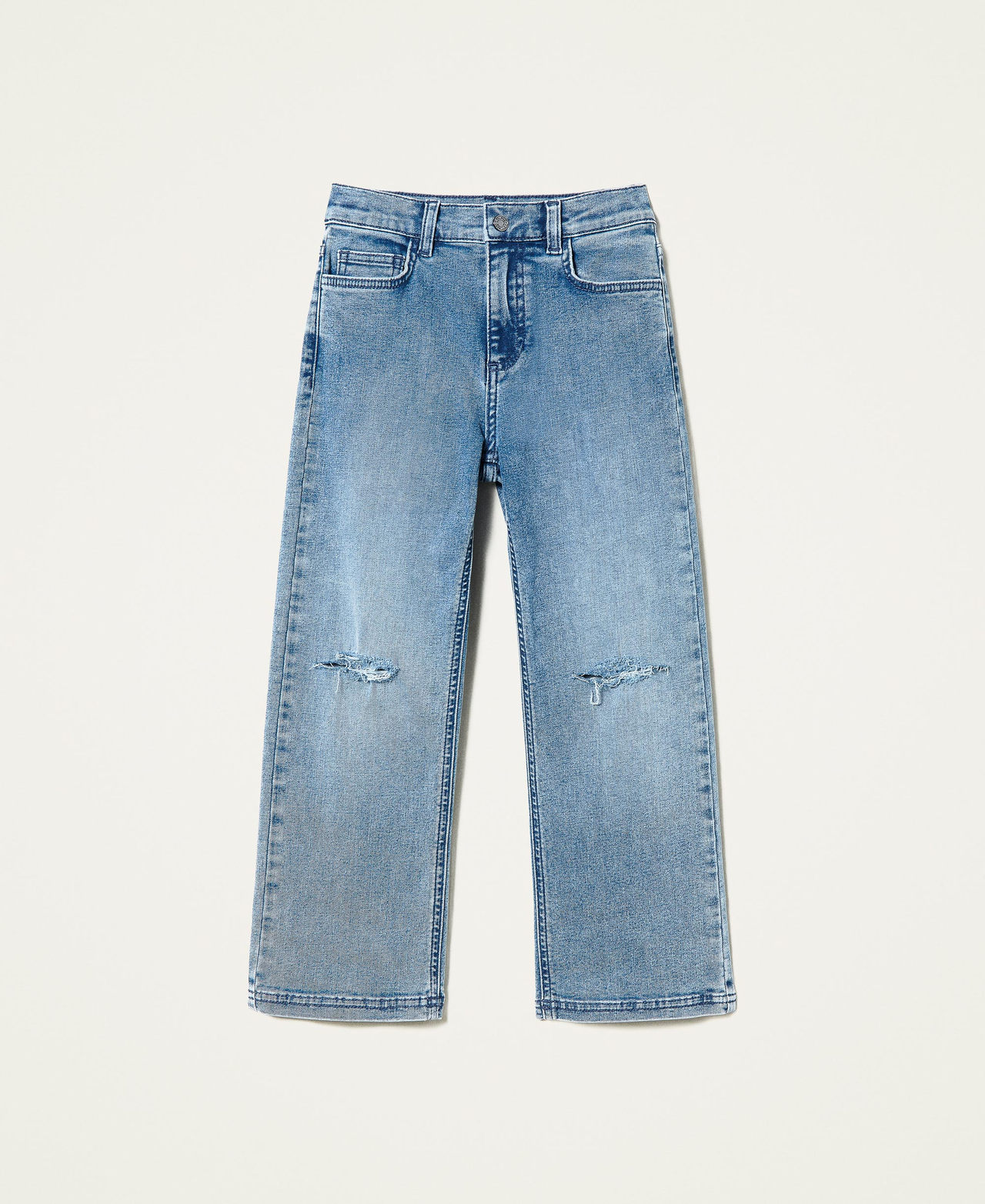 Jeans regular con rotture Denim Blu Chiaro Bambina 222GJ2450-0S