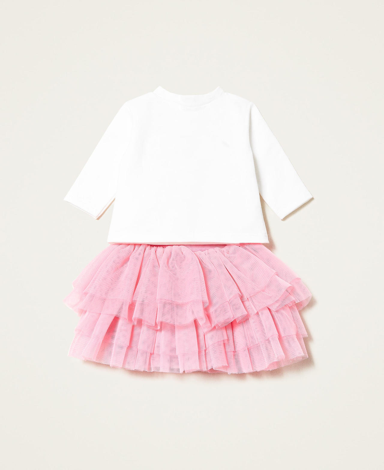 Logo sweatshirt and tulle skirts Two-tone Off White / "Sunrise" Pink Girl 222GJ2E12-0S