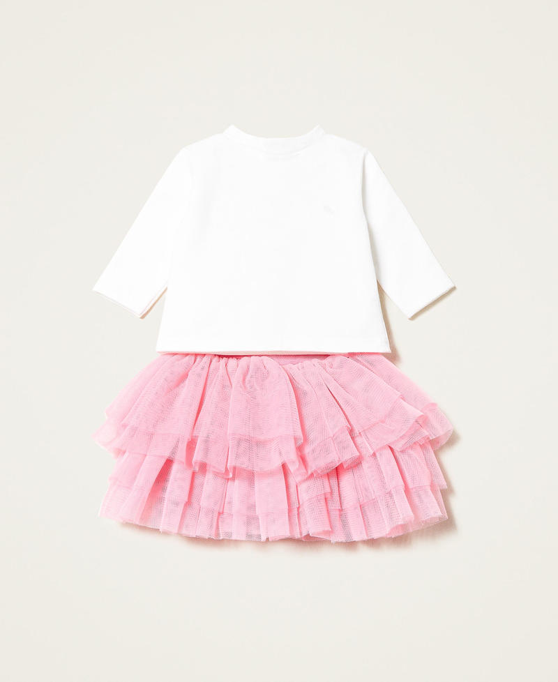Logo sweatshirt and tulle skirts Two-tone Off White / "Sunrise" Pink Girl 222GJ2E12-0S