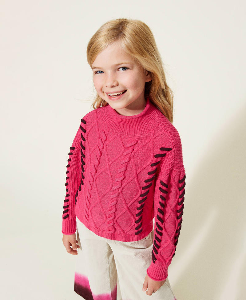 Turtleneck jumper with cable and diamond knit